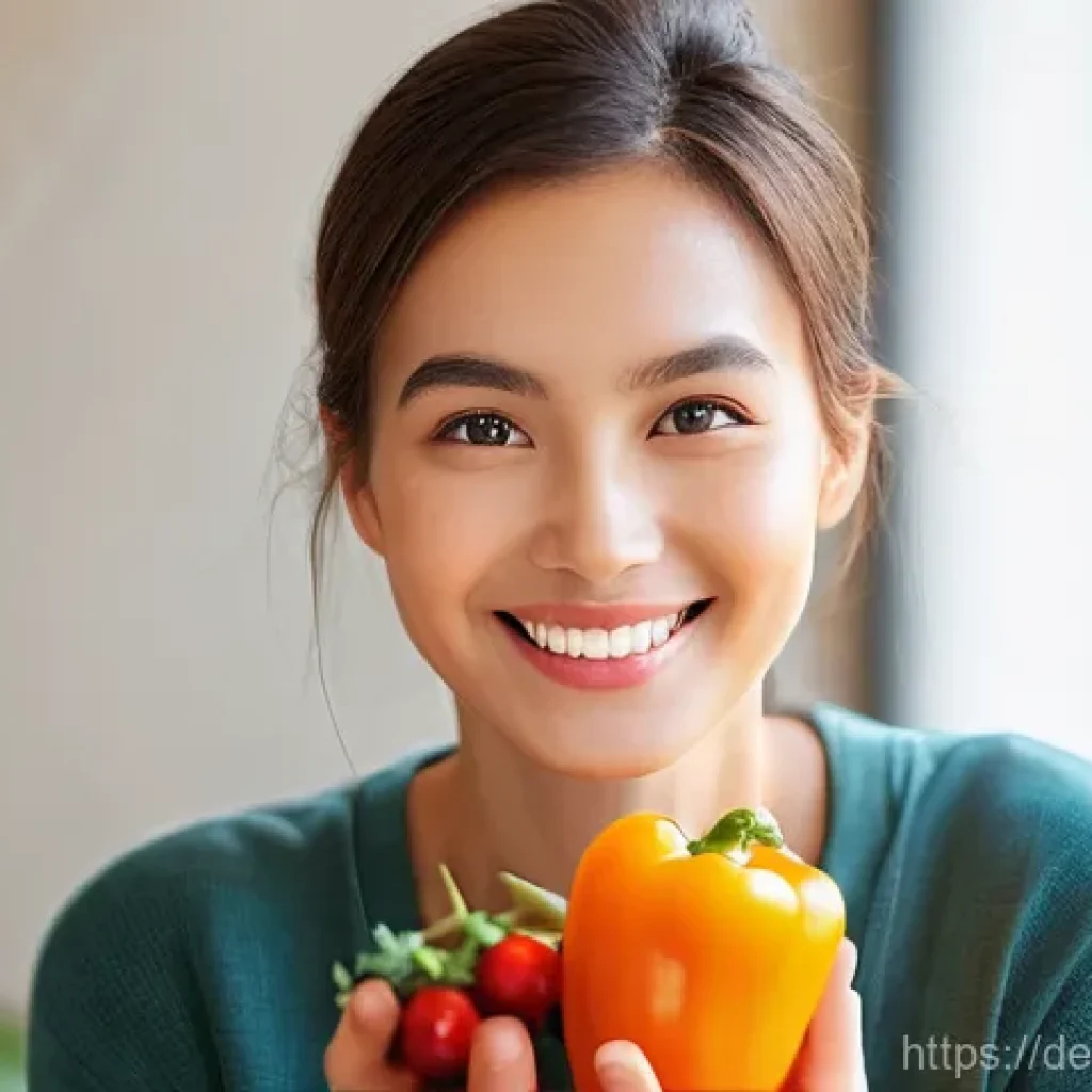 채소 중심 한 그릇 식사로 뷰티 효과 누리기 - **Radiant Skin & Youthful Glow:** A healthy young woman, in her early 20s, with clear, glowing skin ...