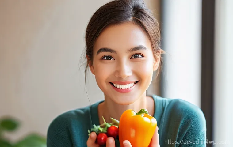 채소 중심 한 그릇 식사로 뷰티 효과 누리기 - **Radiant Skin & Youthful Glow:** A healthy young woman, in her early 20s, with clear, glowing skin ...