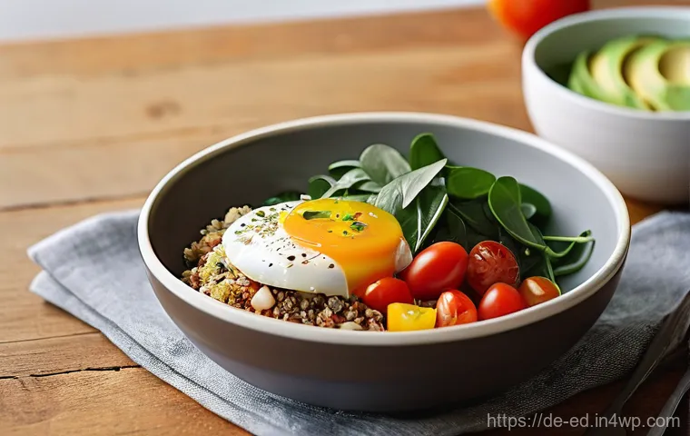 채소 중심 한 그릇 식사로 만드는 빠른 아침식사 - **Prompt:** A beautifully styled, vibrant breakfast bowl overflowing with fresh, wholesome ingredien...