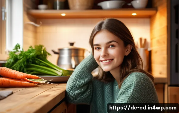 한 그릇 식사에서 채소를 활용한 스프 만들기 - **Prompt 1: Cozy Comfort and Simple Enjoyment**
    A young adult, dressed in comfortable, modest ca...