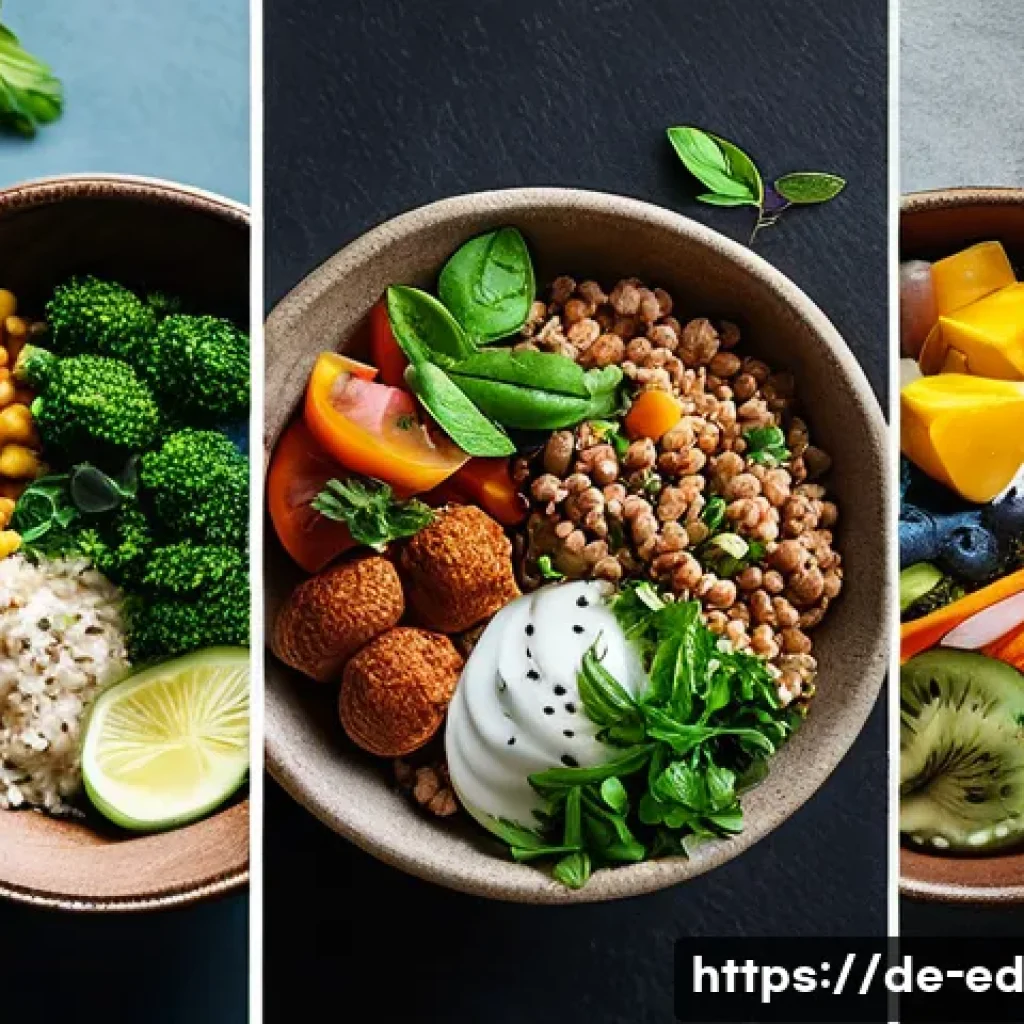 비건을 위한 채소 중심 한 그릇 식사 아이디어 - Here are three detailed image prompts in English, inspired by the provided text about vegan bowls, a...