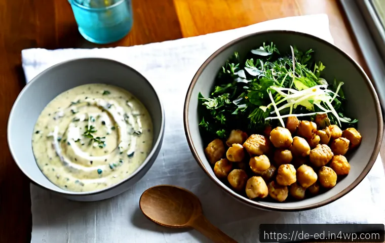 한 그릇 식사에 어울리는 드레싱 만들기 - Photorealistic overhead kitchen scene of a hearty German-style grain bowl with roasted seasonal vege...